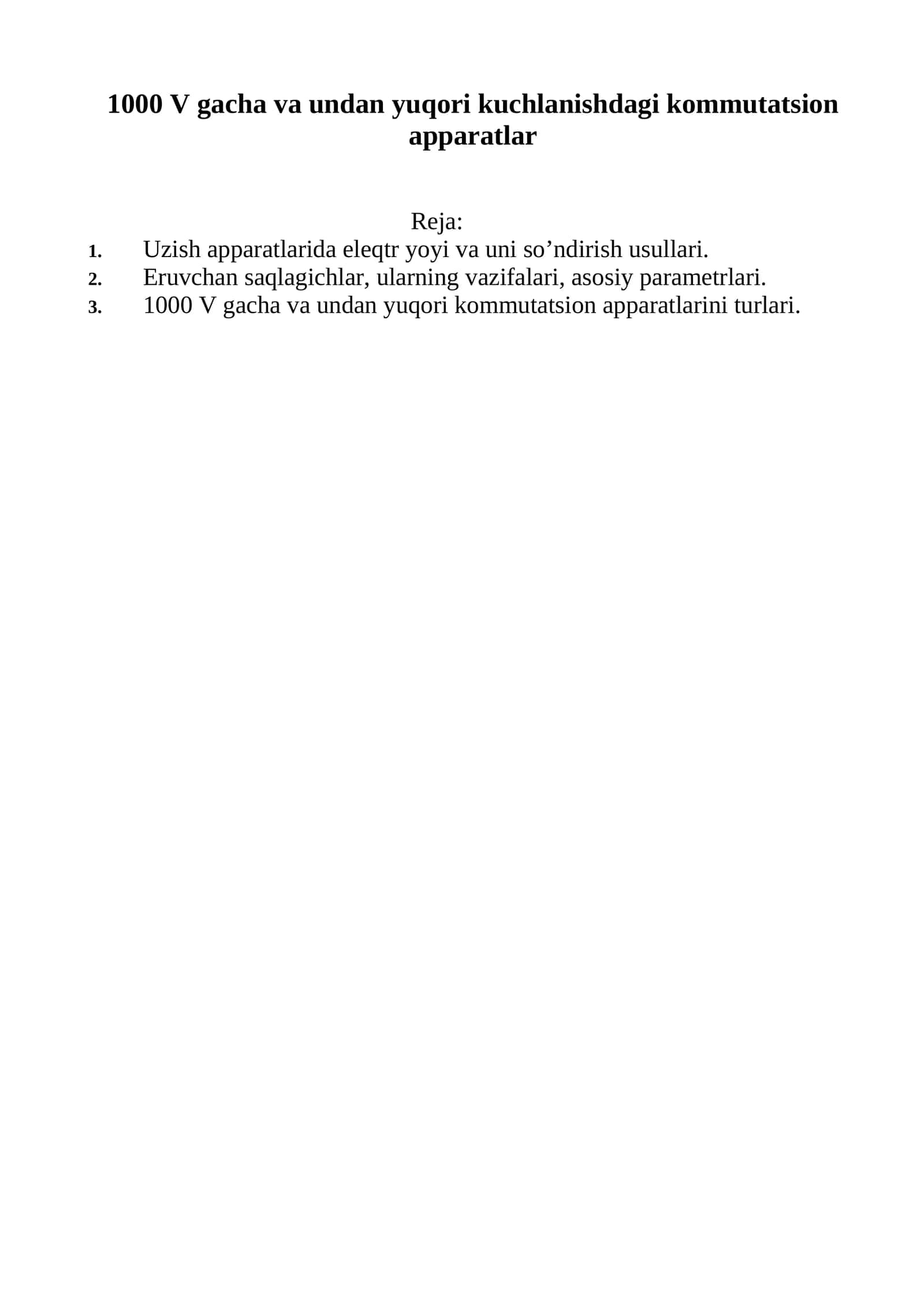 1000 V gacha va undan yuqori kuchlanishdagi kommutatsion apparatlar 1