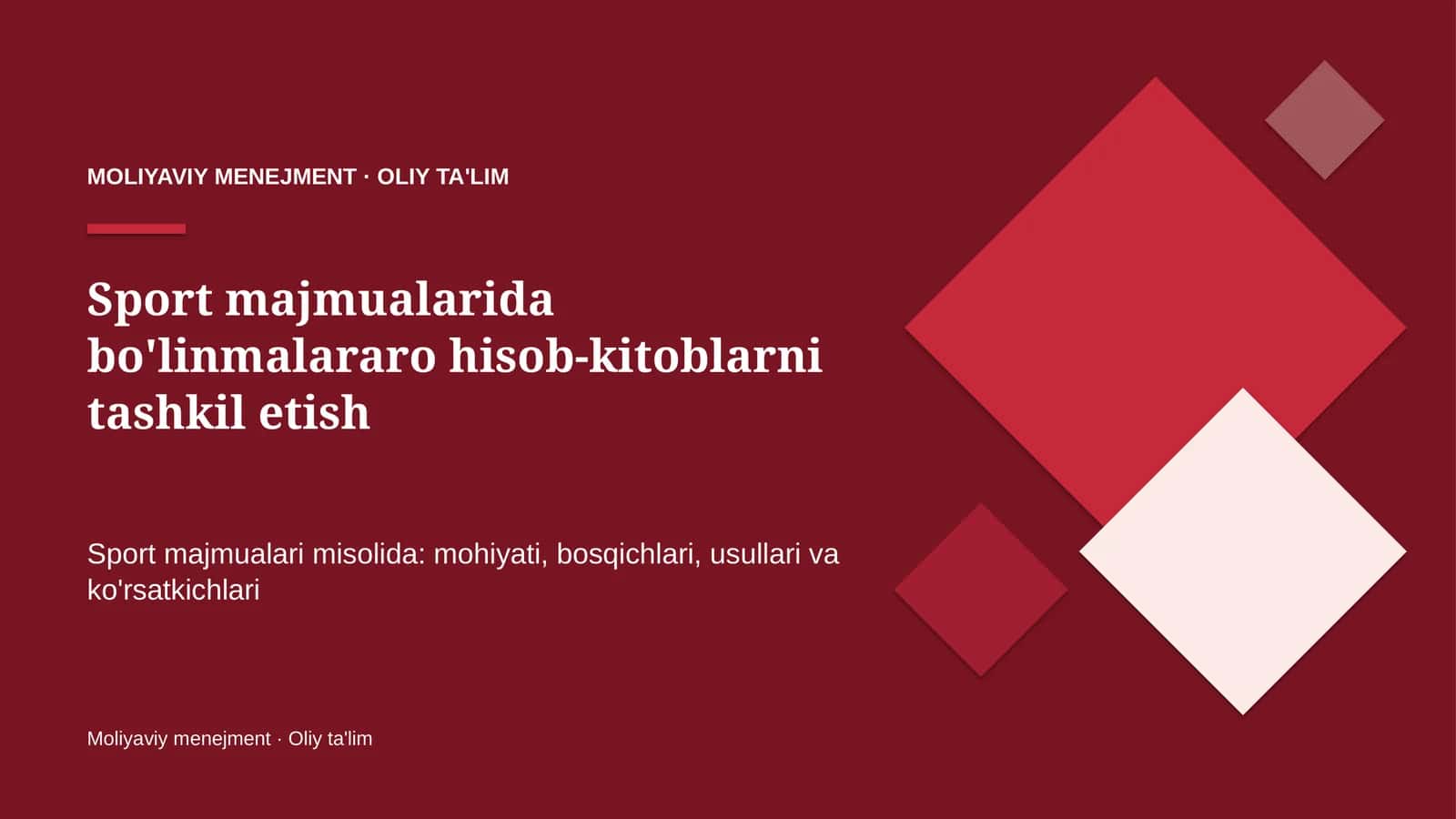 Sport majmualarida bo'linmalararo hisob-kitoblarni tashkil etish 1