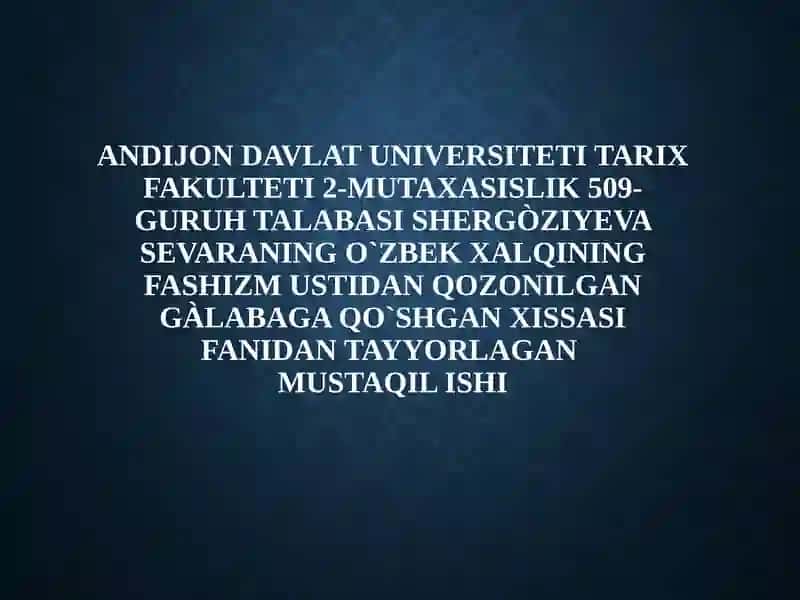 Urush yillarida Oʻzbekiston 1