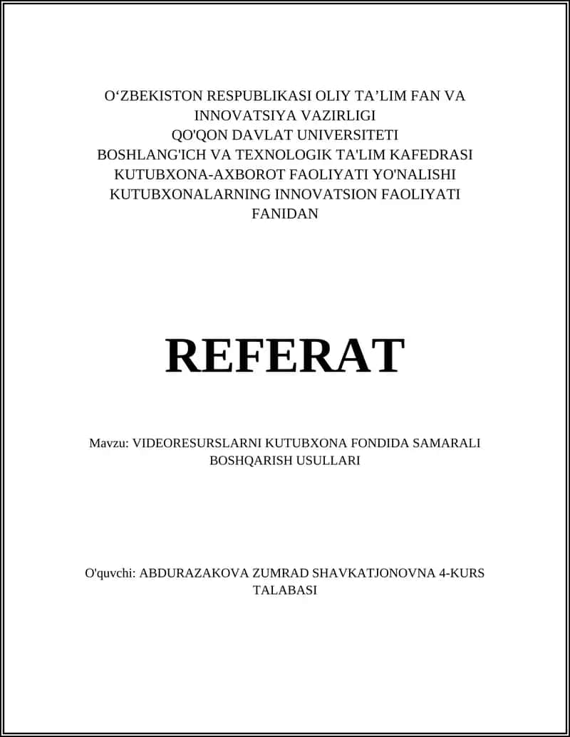 Videoresurslarni kataloglash va metadata yaratish metodikalari 1