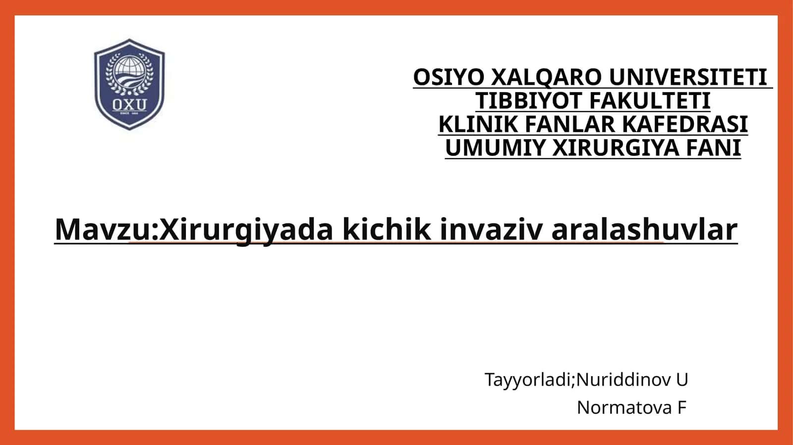 Xirurgiyada kichik invaziv operatsiyalar 1