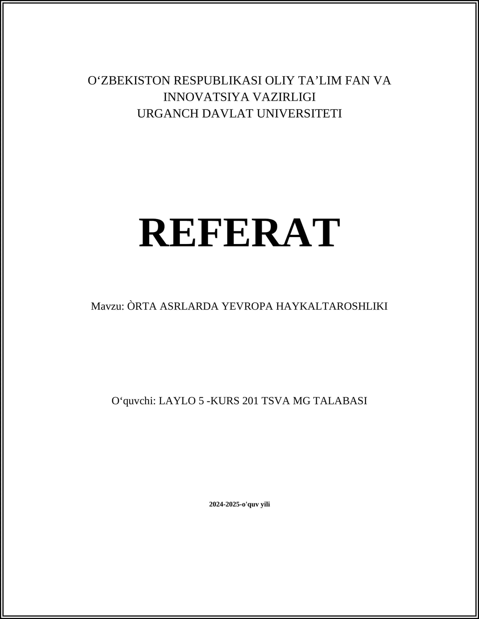 ÒRTA ASRLARDA YEVROPA HAYKALTAROSHLIKI 1