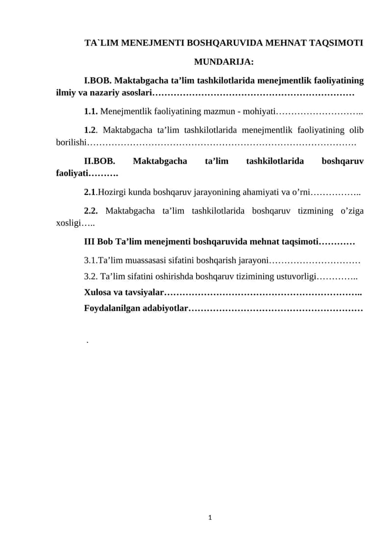 Ta'lim Menejmenti Boshqaruviga Mehnat Taqsimoti 1