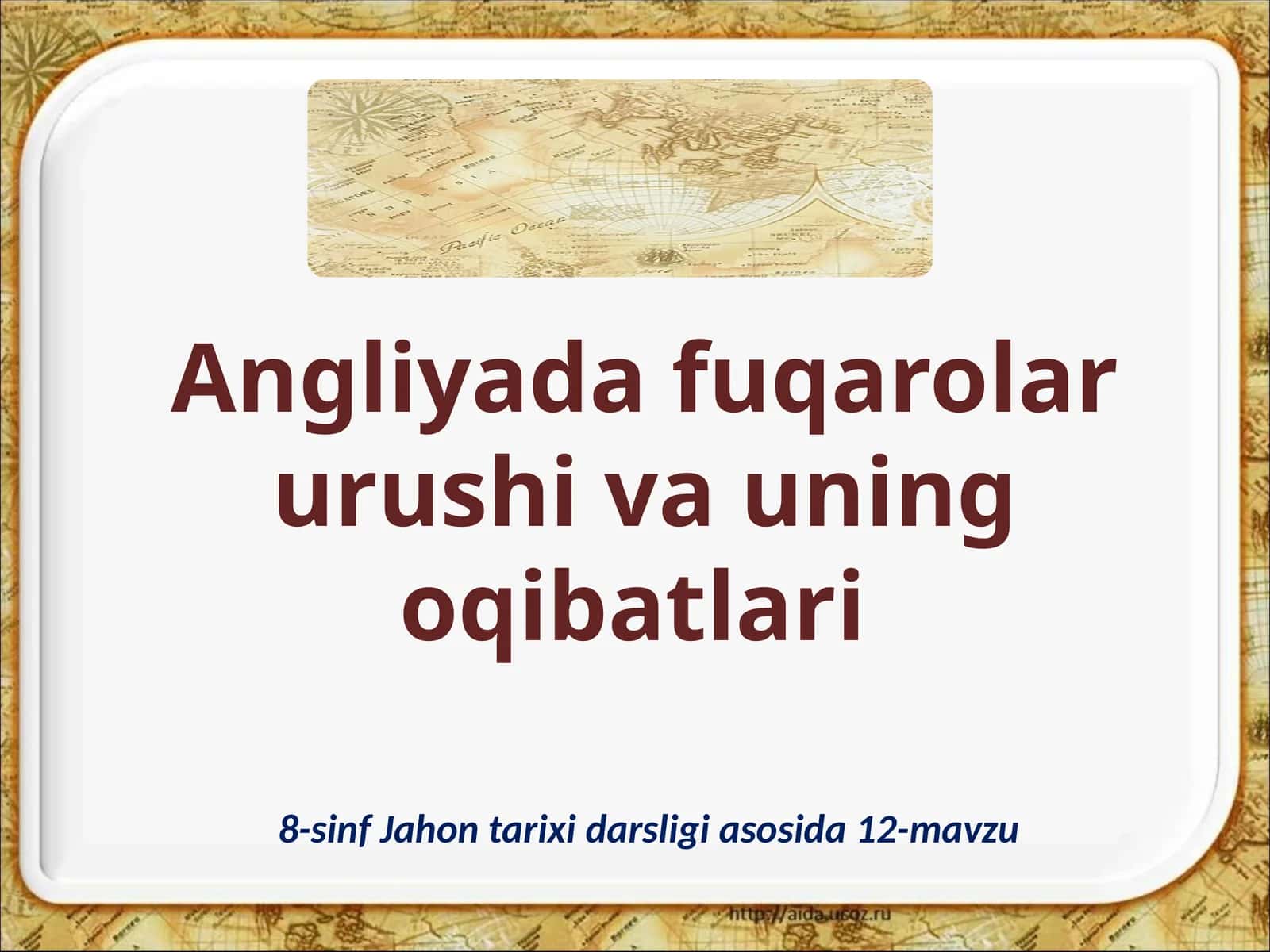 8-sinf Jahon tarixi Angliyada fuqarolar urushi va uning oqibatlari dars taqdimot 1