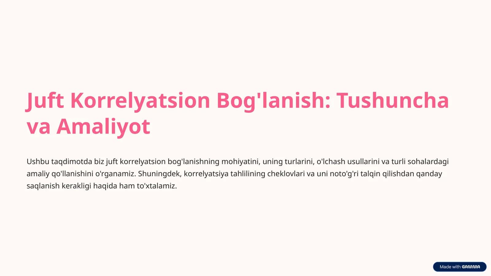 Juft Korrelyatsion Bog'lanish: Tushuncha va Amaliyot 1