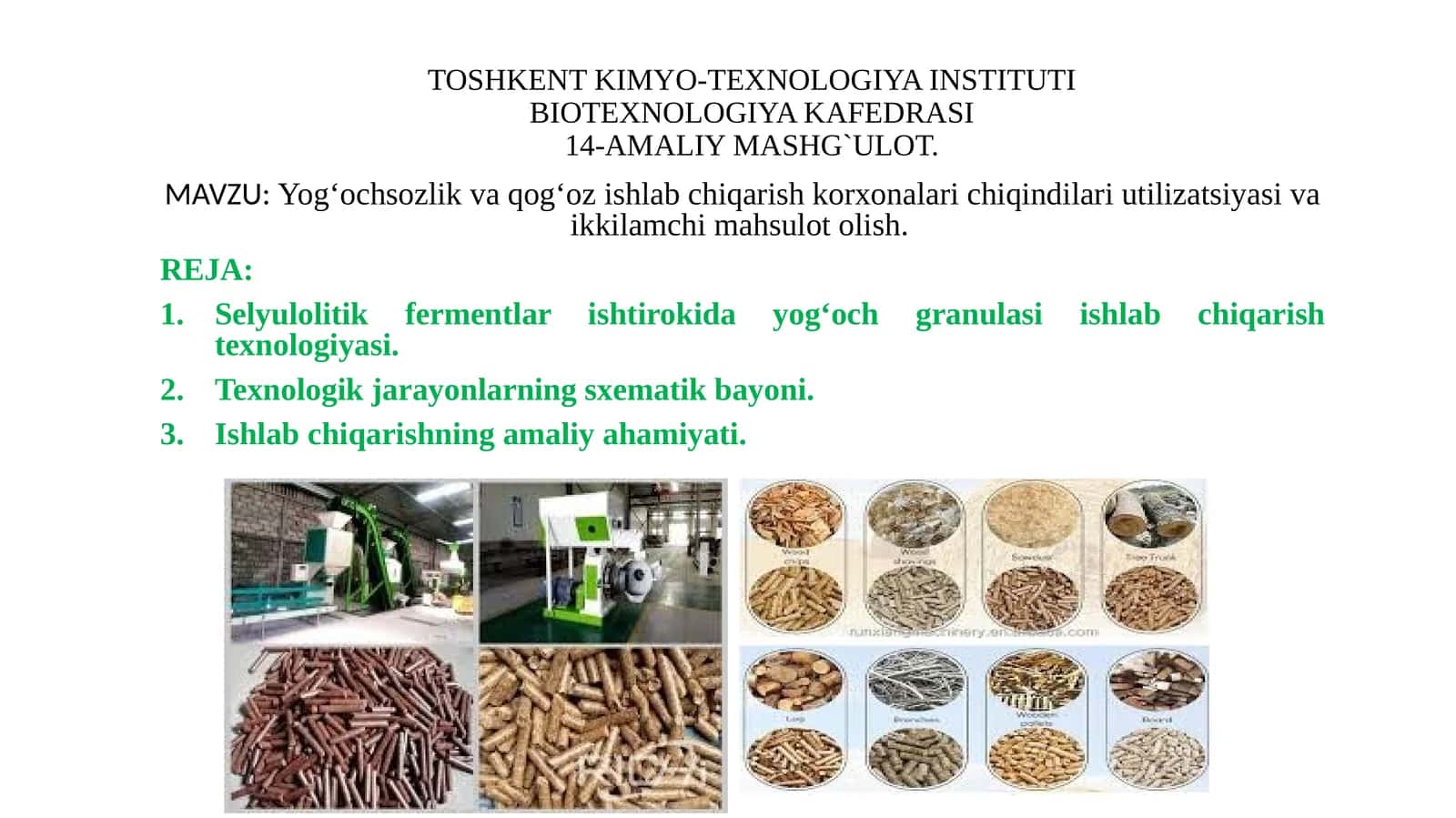 Yog‘ochsozlik va qog‘oz ishlab chiqarish korxonalari chiqindilari utilizatsiyasi va ikkilamchi mahsulot olish 1