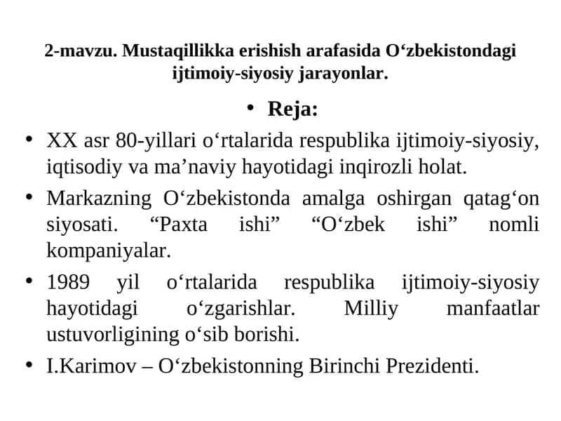 O‘zbekistonda ijtimoiy-siyosiy jarayonlar 1