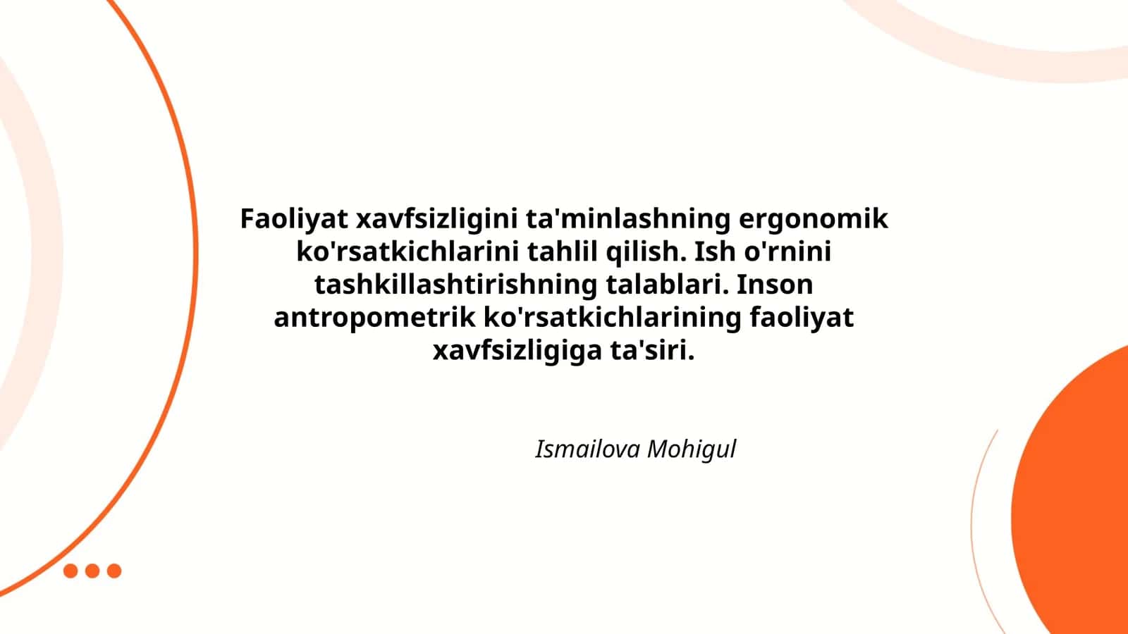 Faoliyat xavfsizligini ta'minlashning ergonomik ko'rsatkichlarini tahlil qilish 1