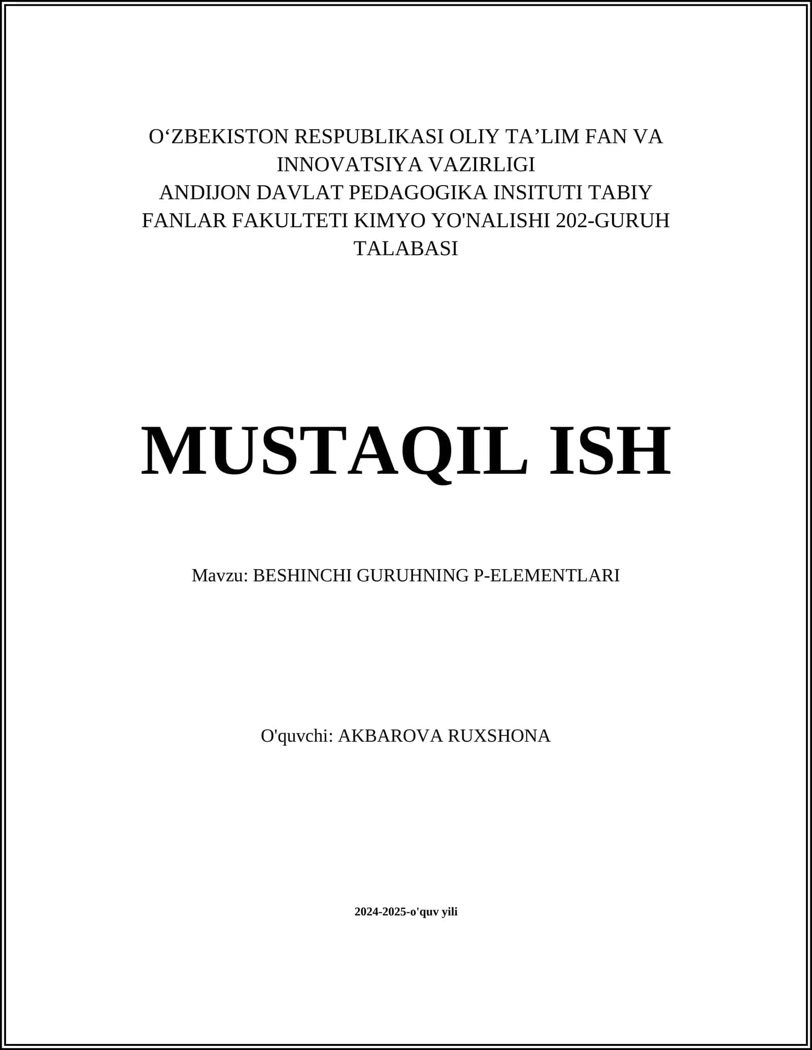 BESHINCHI GURUHNING P-ELEMENTLARI 1