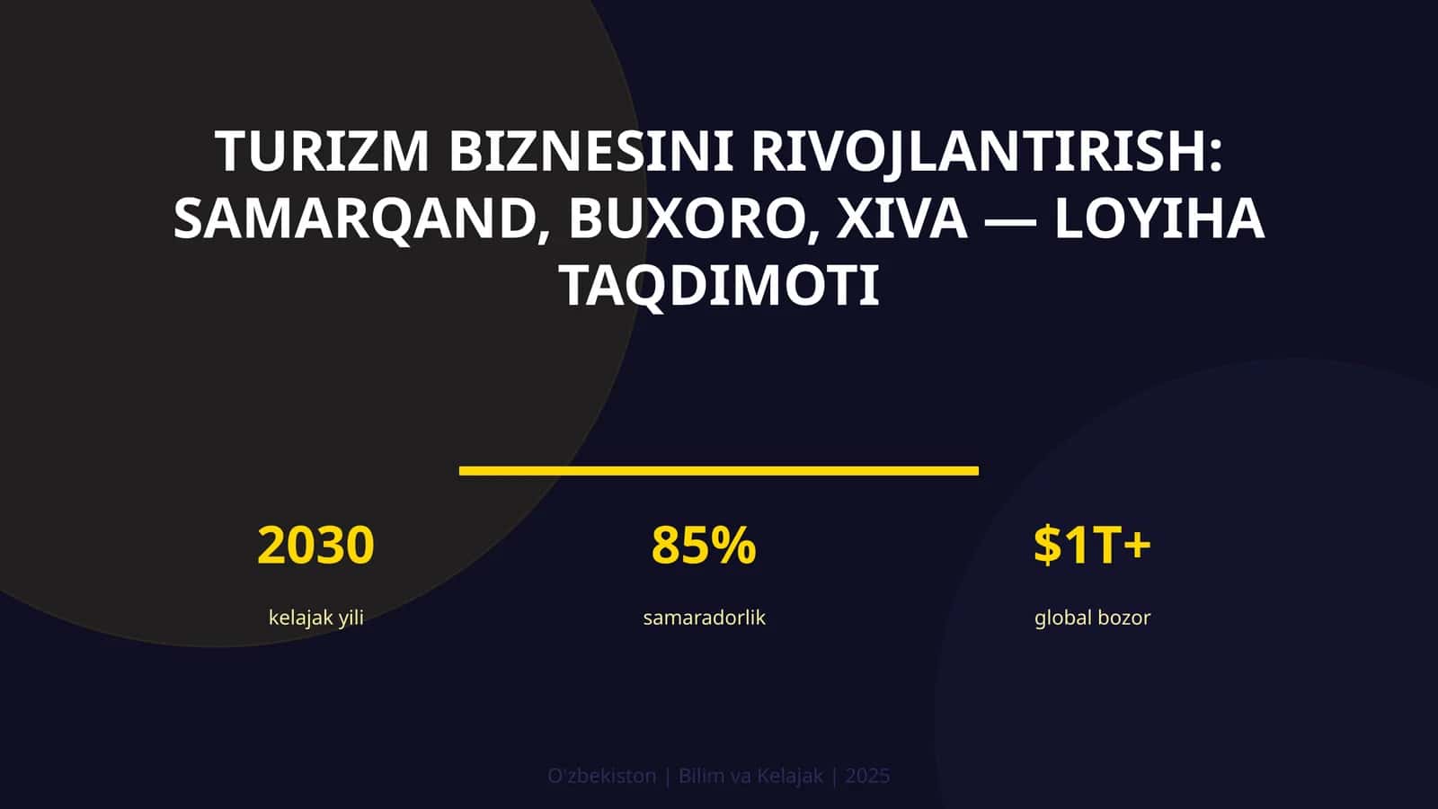 Turizm biznesini rivojlantirish: Samarqand, Buxoro, Xiva — loyiha taqdimoti 1