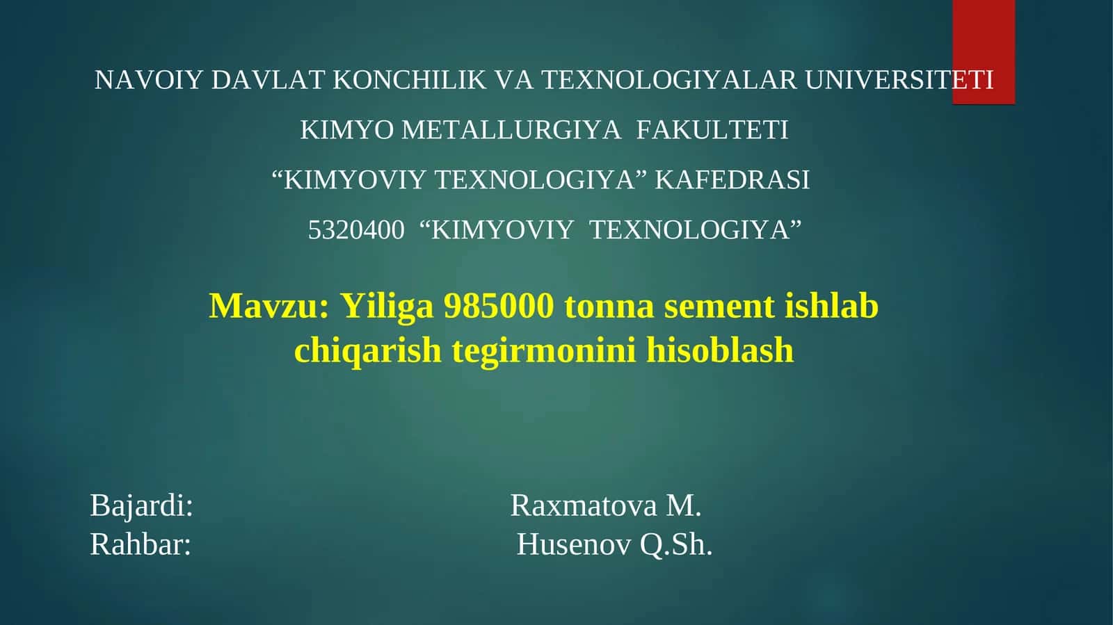 Yiliga 985000 tonna sement ishlab chiqarish tegirmonini hisoblash 1