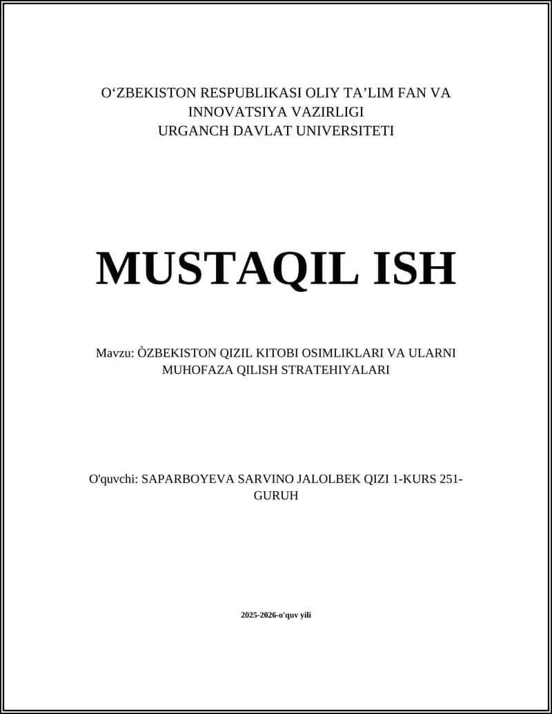 ÒZBEKISTON QIZIL KITOBI OSIMLIKLARI VA ULARNI MUHOFAZA QILISH STRATEHIYALARI 1