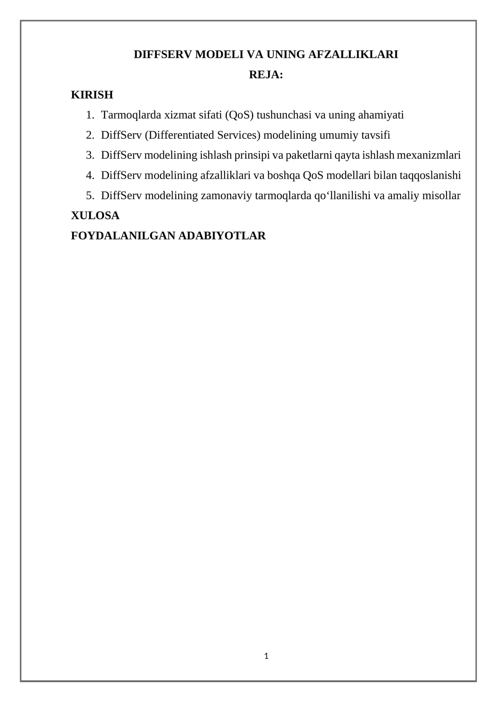 DIFFSERV MODELI VA UNING AFZALLIKLARI 1