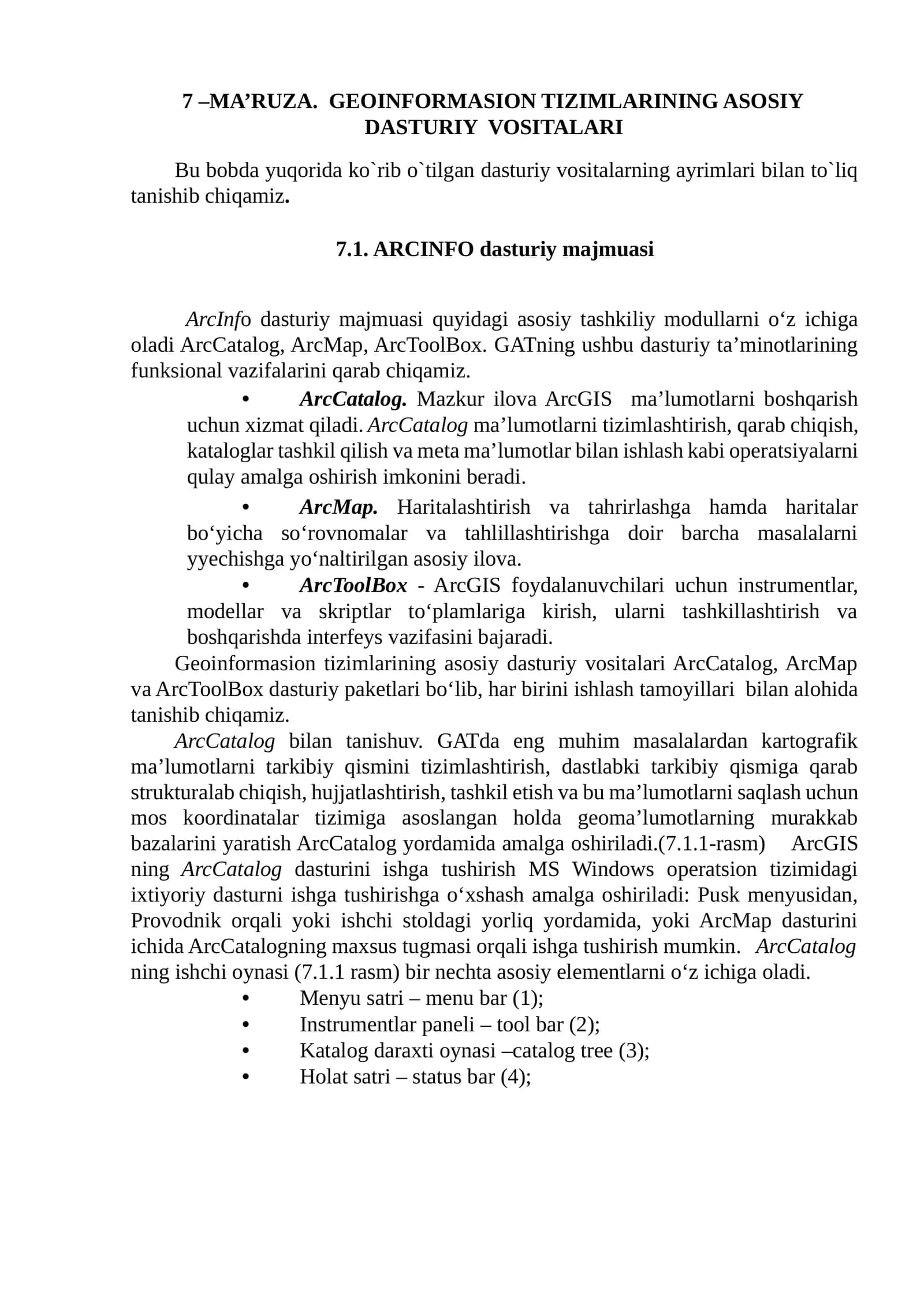 GEOINFORMASION TIZIMLARINING ASOSIY DASTURIY VOSITALARI 1