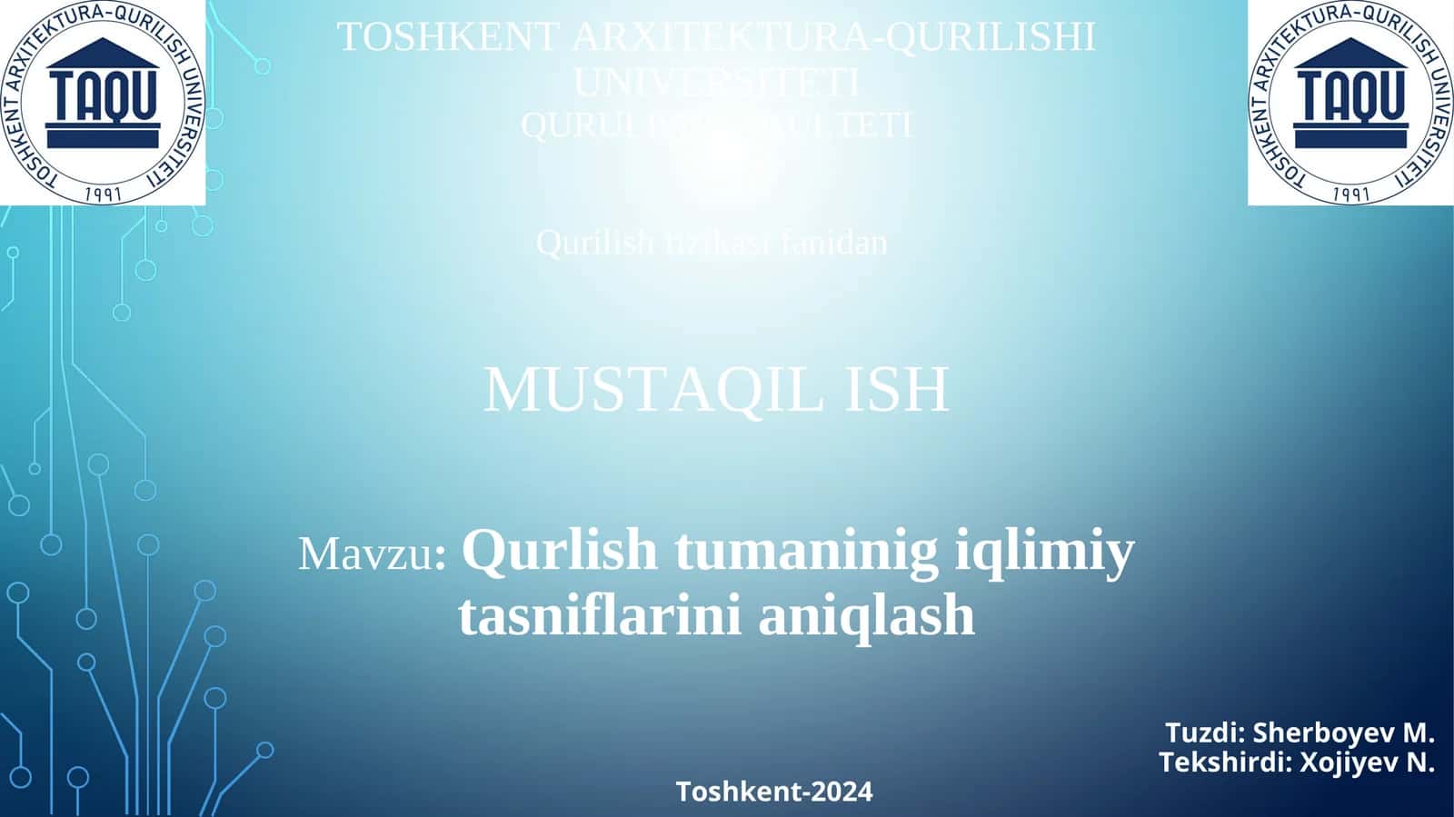 Qurlish tumaninig iqlimiy tasniflarini aniqlash 1