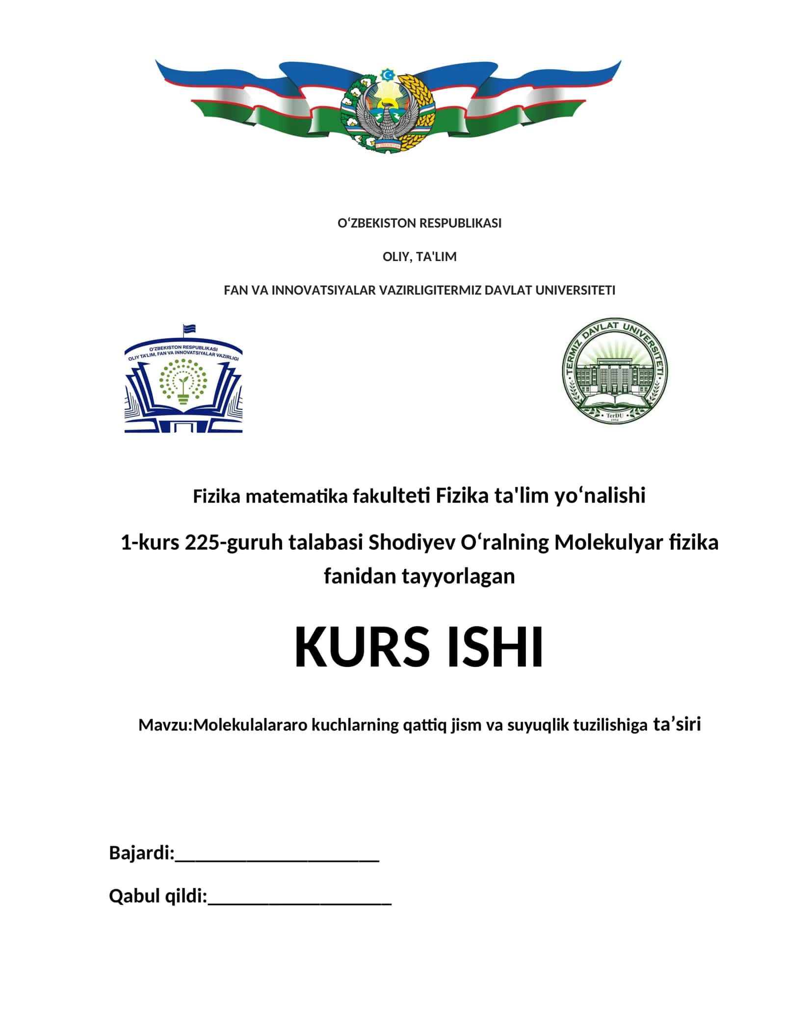 Molekulalararo kuchlarning qattiq jism va suyuqlik tuzilishiga ta’siri 1
