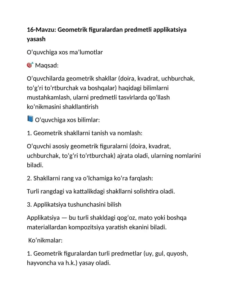 Geometrik figuralardan predmetli applikatsiya yasash 1