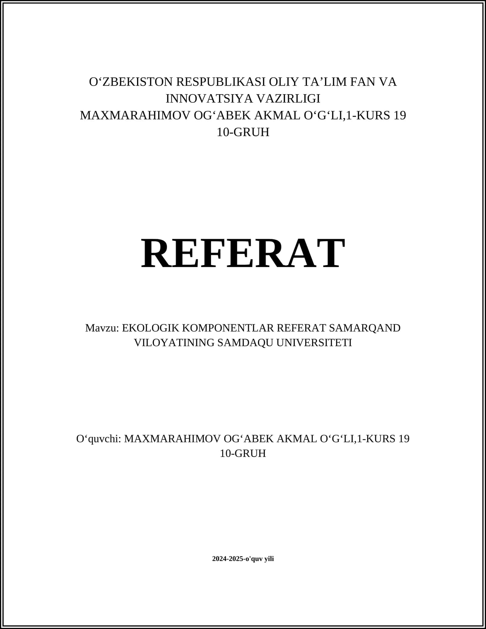 EKOLOGIK KOMPONENTLAR REFERAT 1