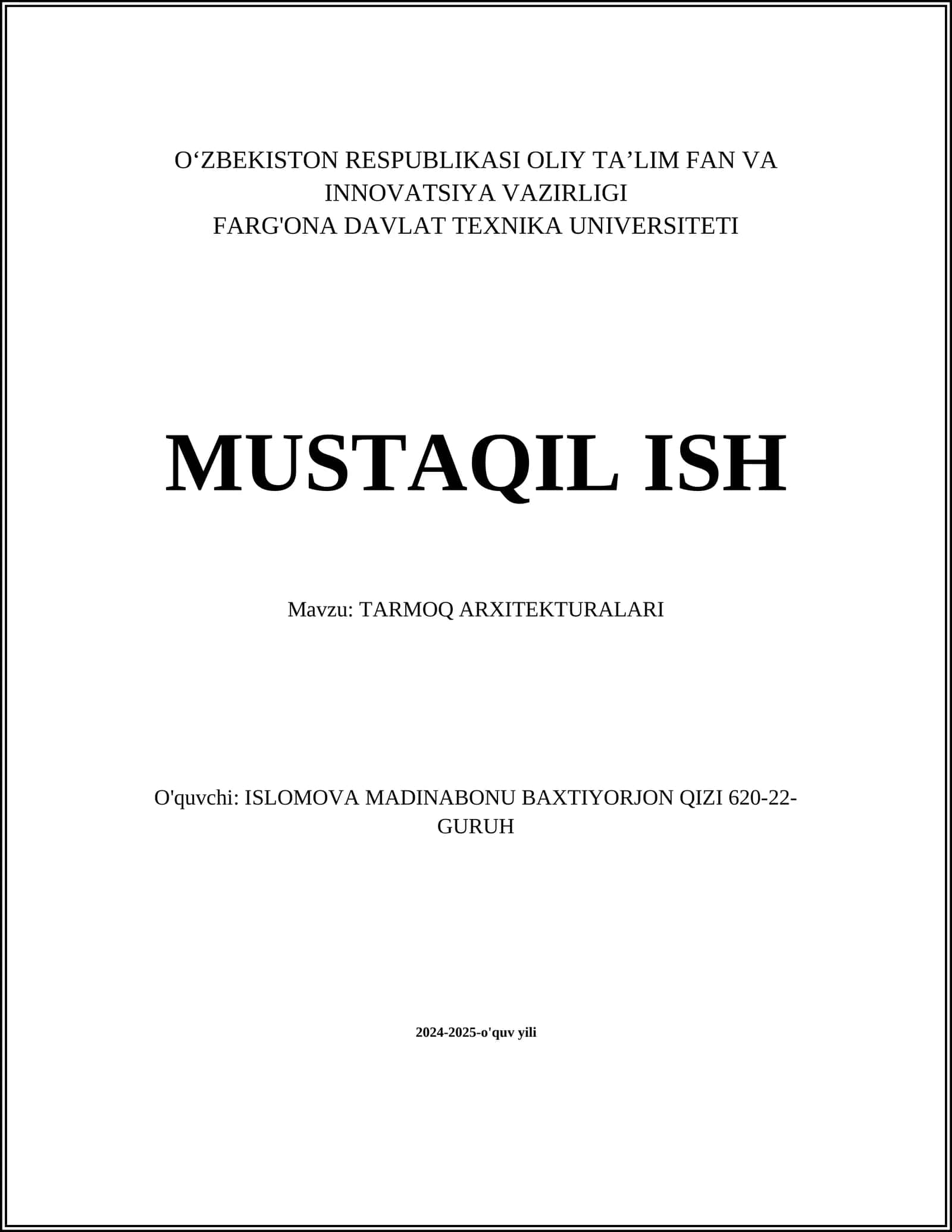 TARMOQ ARXITEKTURALARI 1
