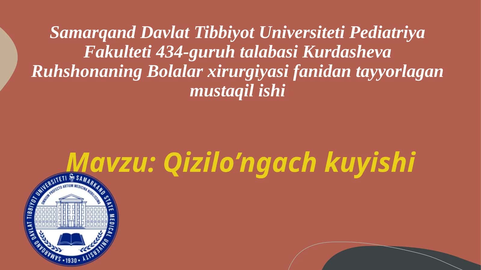 Bolalar xirurgiyasi fanidan taqdimot 1