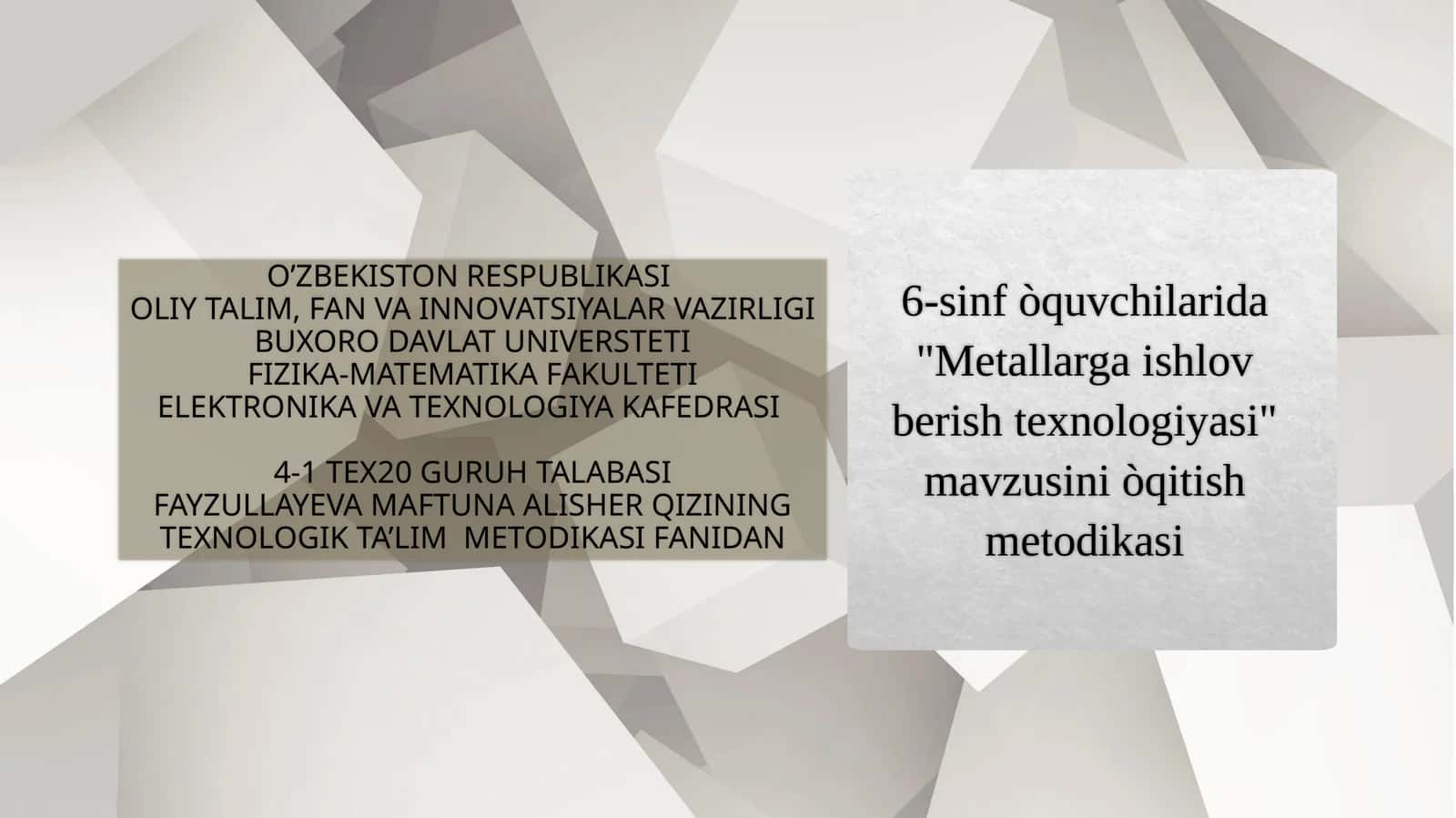 "Metallarga ishlov berish texnologiyasi" mavzusini o'qitish metodikasi 1