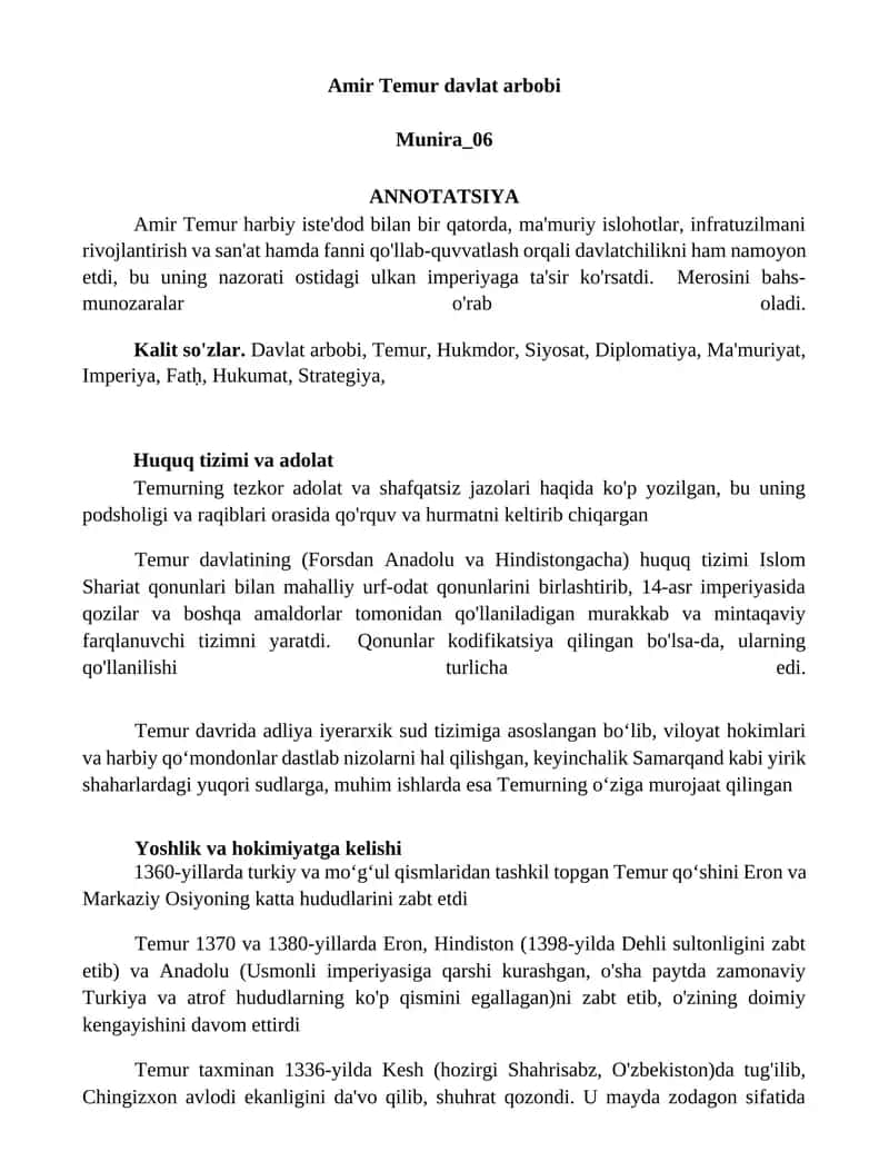 Amir Temur davlat arbobi 1