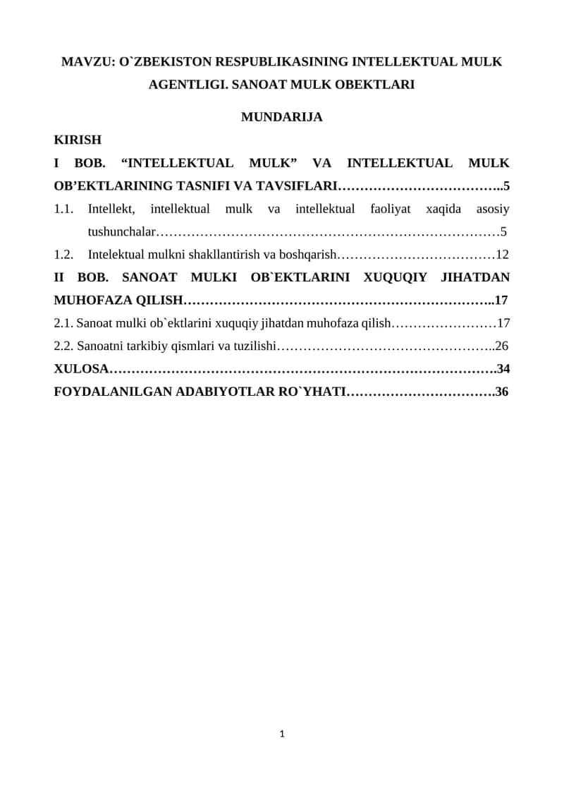 O`ZBEKISTON RESPUBLIKASINING INTELLEKTUAL MULK AGENTLIGI SANOAT MULK OBEKTLARI 1