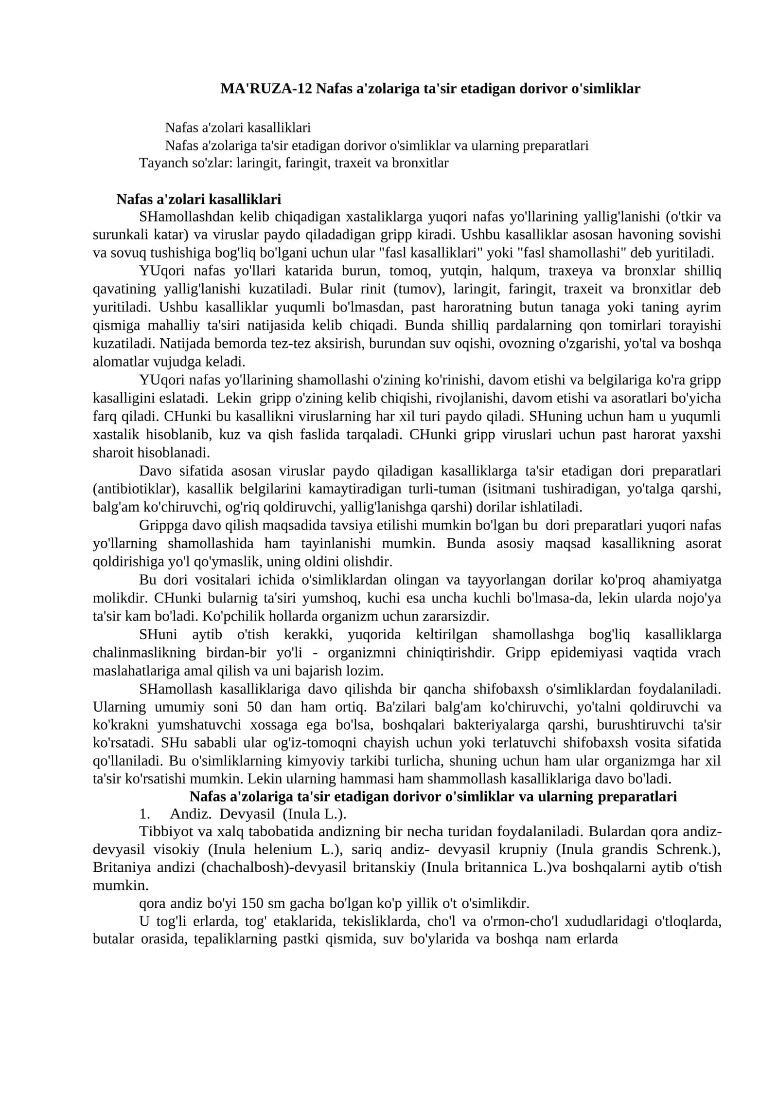 MA'RUZA-12 Nafas a'zolariga ta'sir etadigan dorivor o'simliklar 1