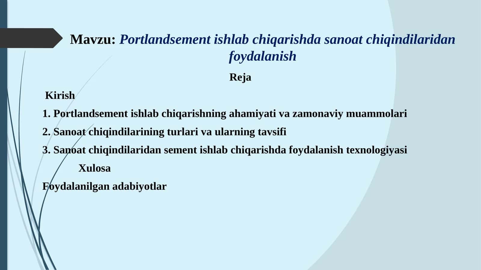 Portlandsement ishlab chiqarishda sanoat chiqindilaridan foydalanish 1