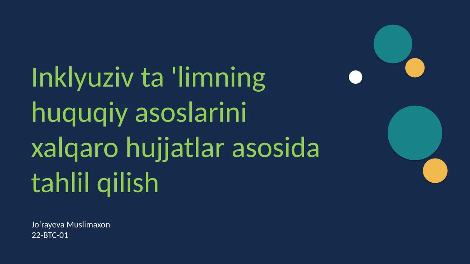 Inklyuziv ta 'limning huquqiy asoslarini xalqaro hujjatlar asosida tahlil qilish 1