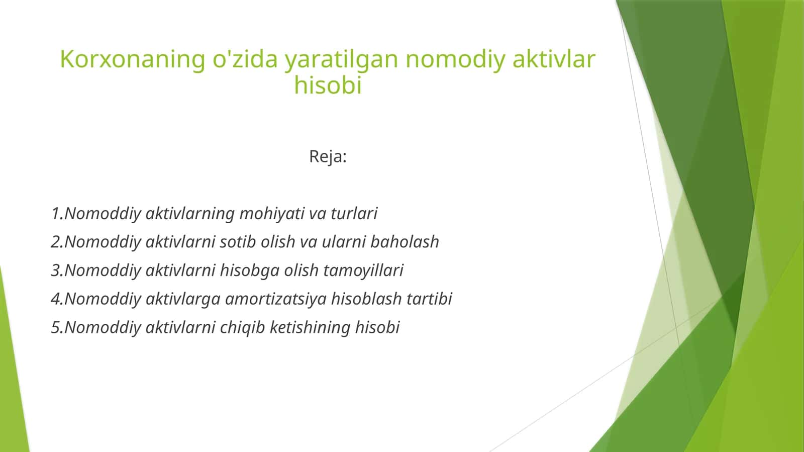 Korxonaning o'zida yaratilgan nomoddiy aktivlar hisobi 1