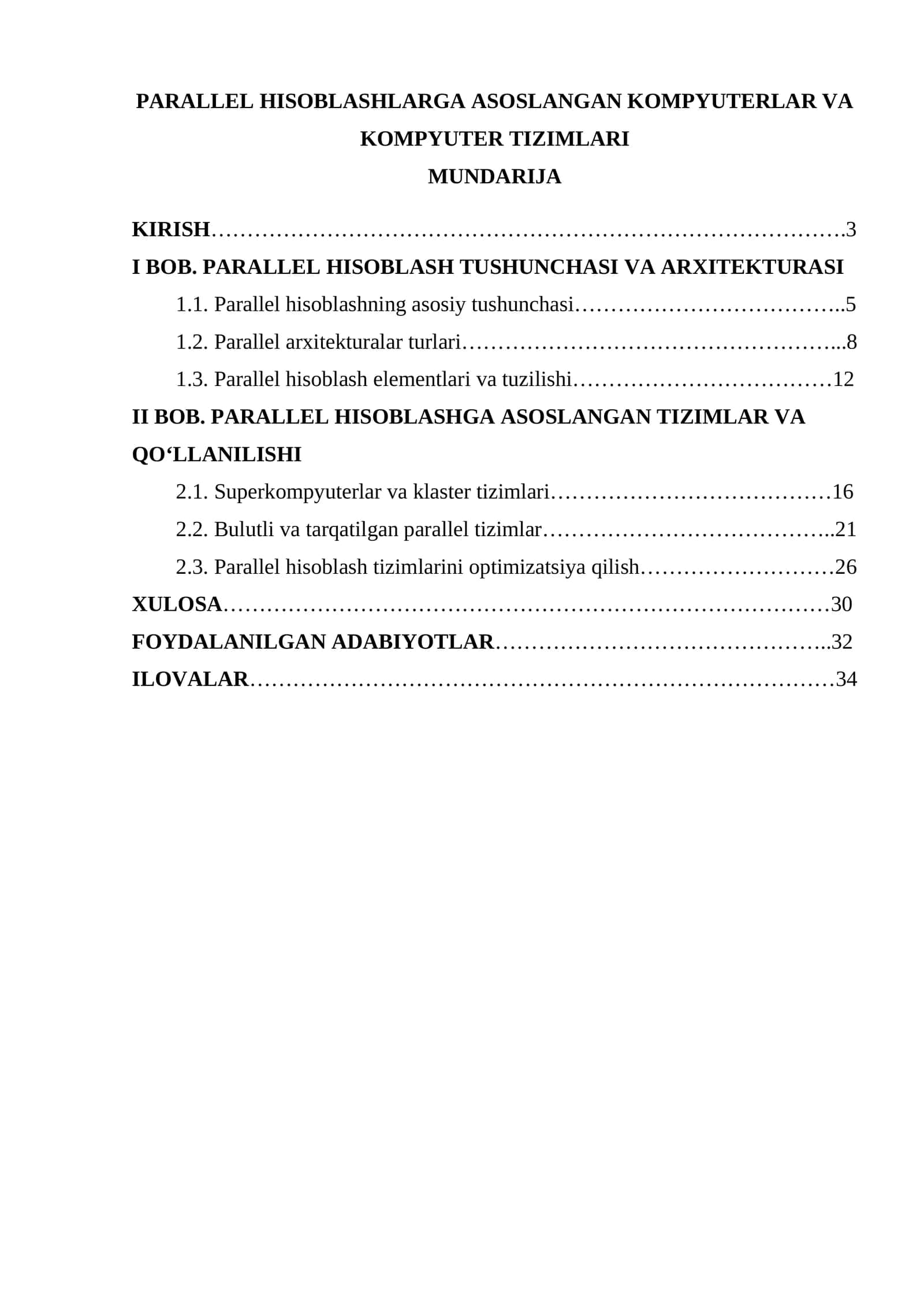 PARALLEL HISOBLASHLARGA ASOSLANGAN KOMPYUTERLAR VA KOMPYUTER TIZIMLARI 1