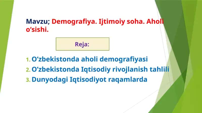 Demografiya. Ijtimoiy soha. Aholi oʻsishi 1