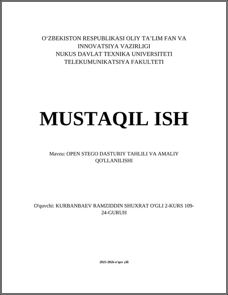 OPEN STEGO DASTURIY TAHLILI VA AMALIY QO'LLANILISHI 1