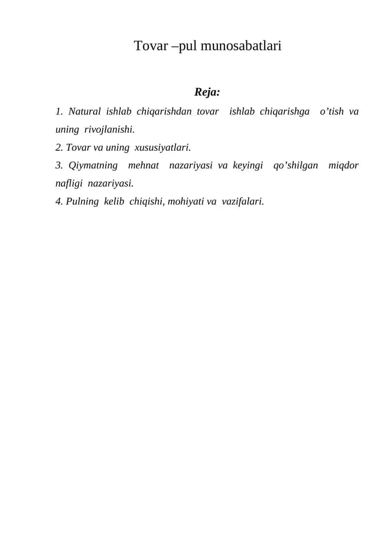 Natural va tovar xo’jaliklarining bir-biridan farqi 1