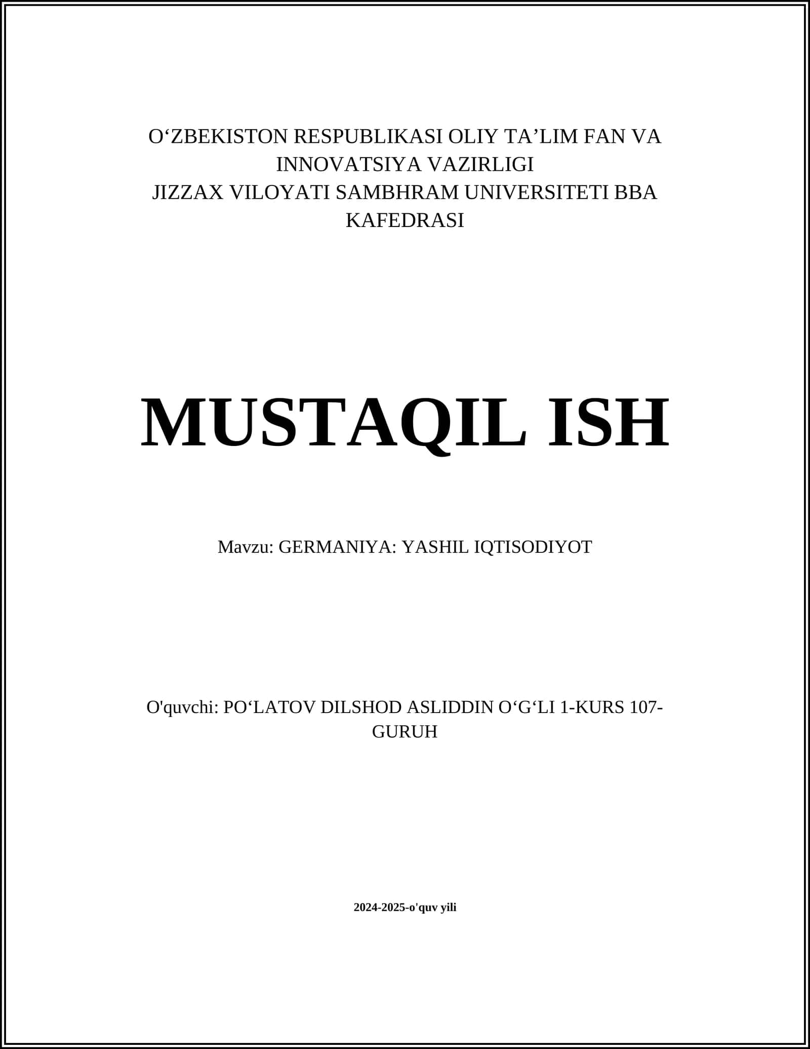 GERMANIYA: YASHIL IQTISODIYOT 1