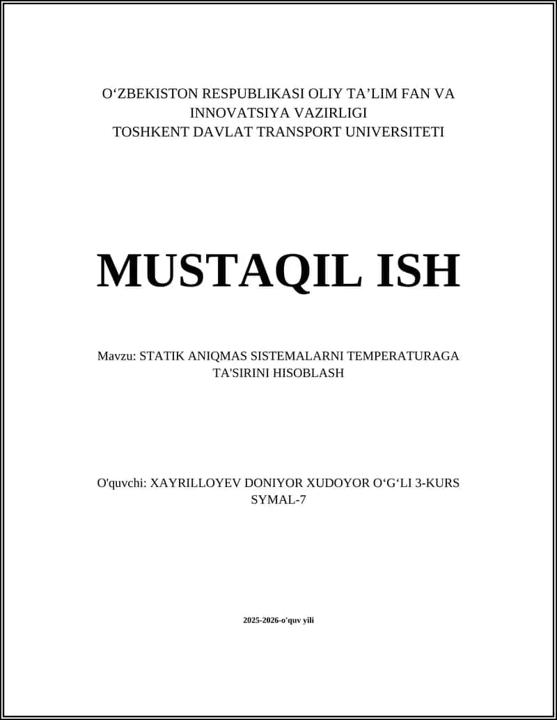 STATIK ANIQMAS SISTEMALARNI TEMPERATURAGA TA'SIRINI HISOBLASH 1