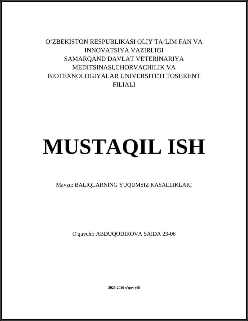 BALIQLARNING YUQUMSIZ KASALLIKLARI 1
