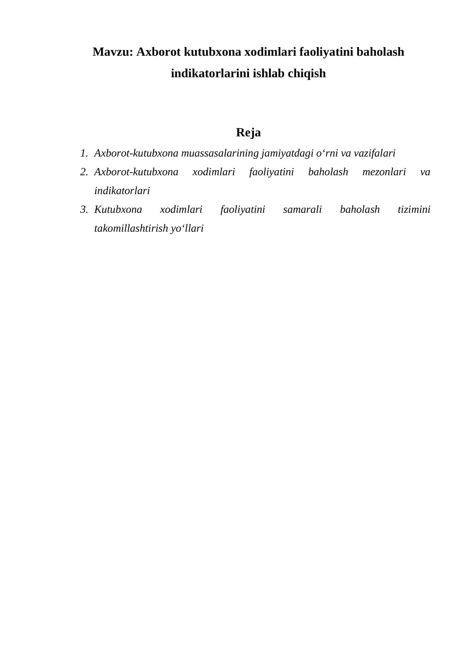 Axborot kutubxona xodimlari faoliyatini baholash indikatorlarini ishlab chiqish 1