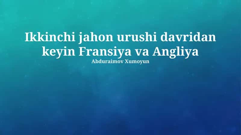 Urushdan keyingi Fransiyaning qayta tiklanishi 1
