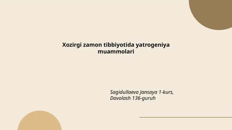 Xozirgi zamon tibbiyotida yatrogeniya muammolari 1