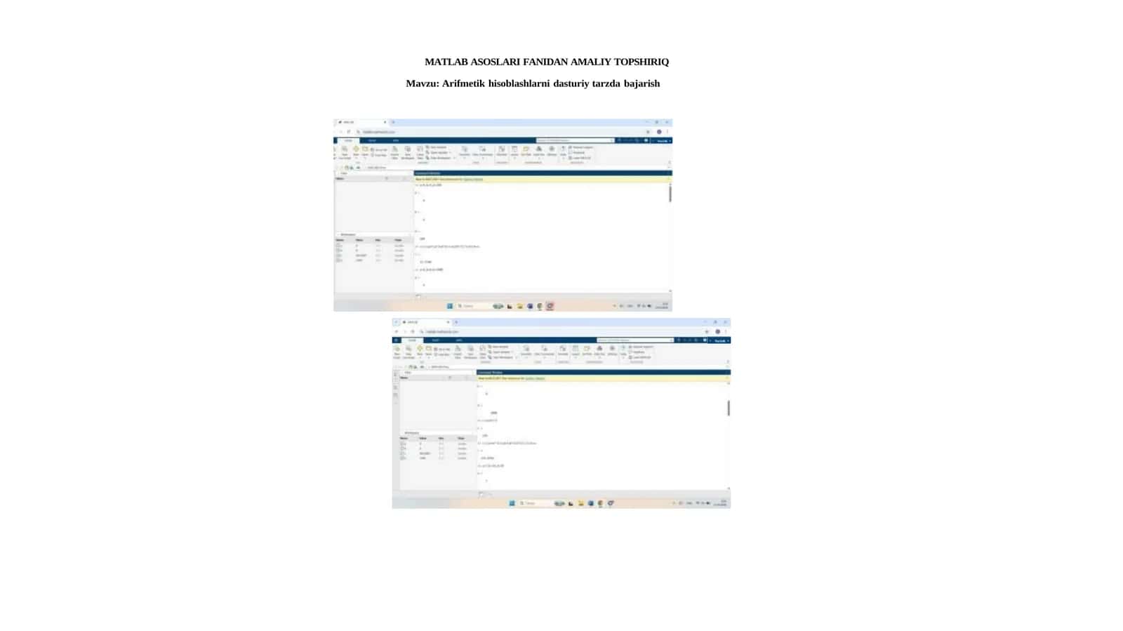 MATLAB ASOSLARI FANIDAN AMALIY TOPSHIRIQ 1