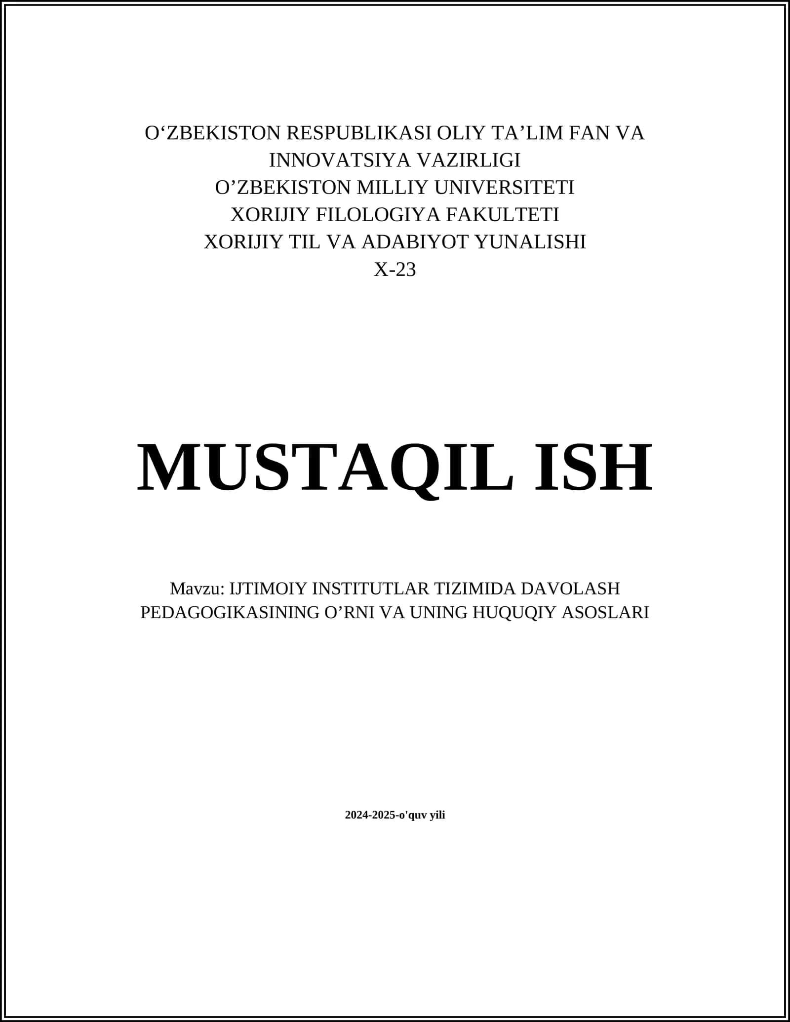 IJTIMOIY INSTITUTLAR TIZIMIDA DAVOLASH PEDAGOGIKASINING O’RNI VA UNING HUQUQIY ASOSLARI 1