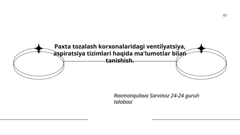 Paxta tozalash korxonalaridagi ventilyatsiya, aspiratsiya tizimlari haqida ma'lumotlar bilan tanishish 1
