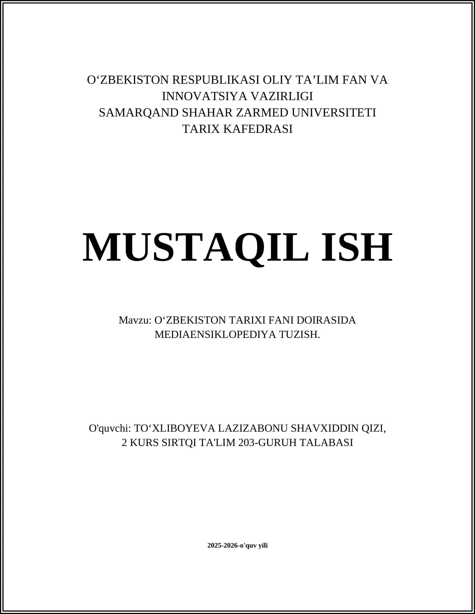 OʻZBEKISTON TARIXI FANI DOIRASIDA MEDIAENSIKLOPEDIYA TUZISH 1