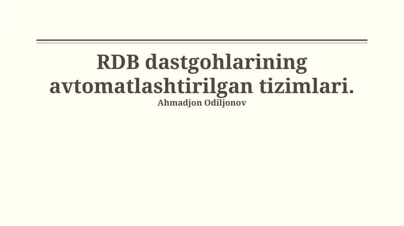 RDB Mashinalari Avtomatlashtirishining Zamonaviy Yondashuvlari 1