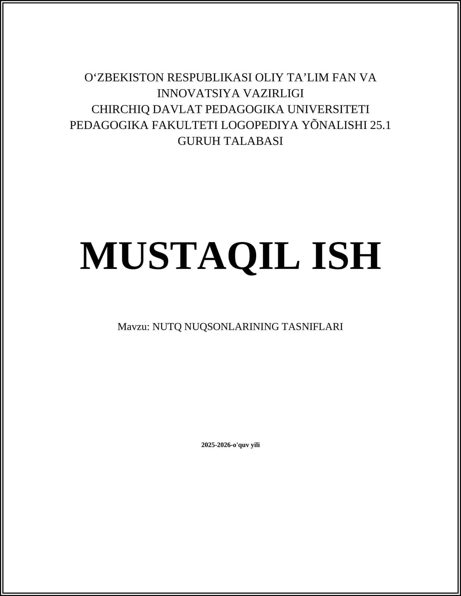 NUTQ NUQSONLARINING TASNIFLARI 1