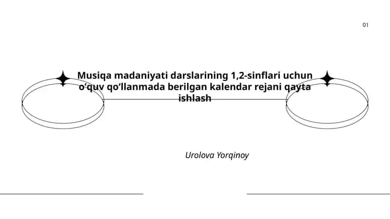 Musiqa madaniyati darslarining 1,2-sinflari uchun oʼquv qoʻllanmada berilgan kalendar rejani qayta ishlash 1