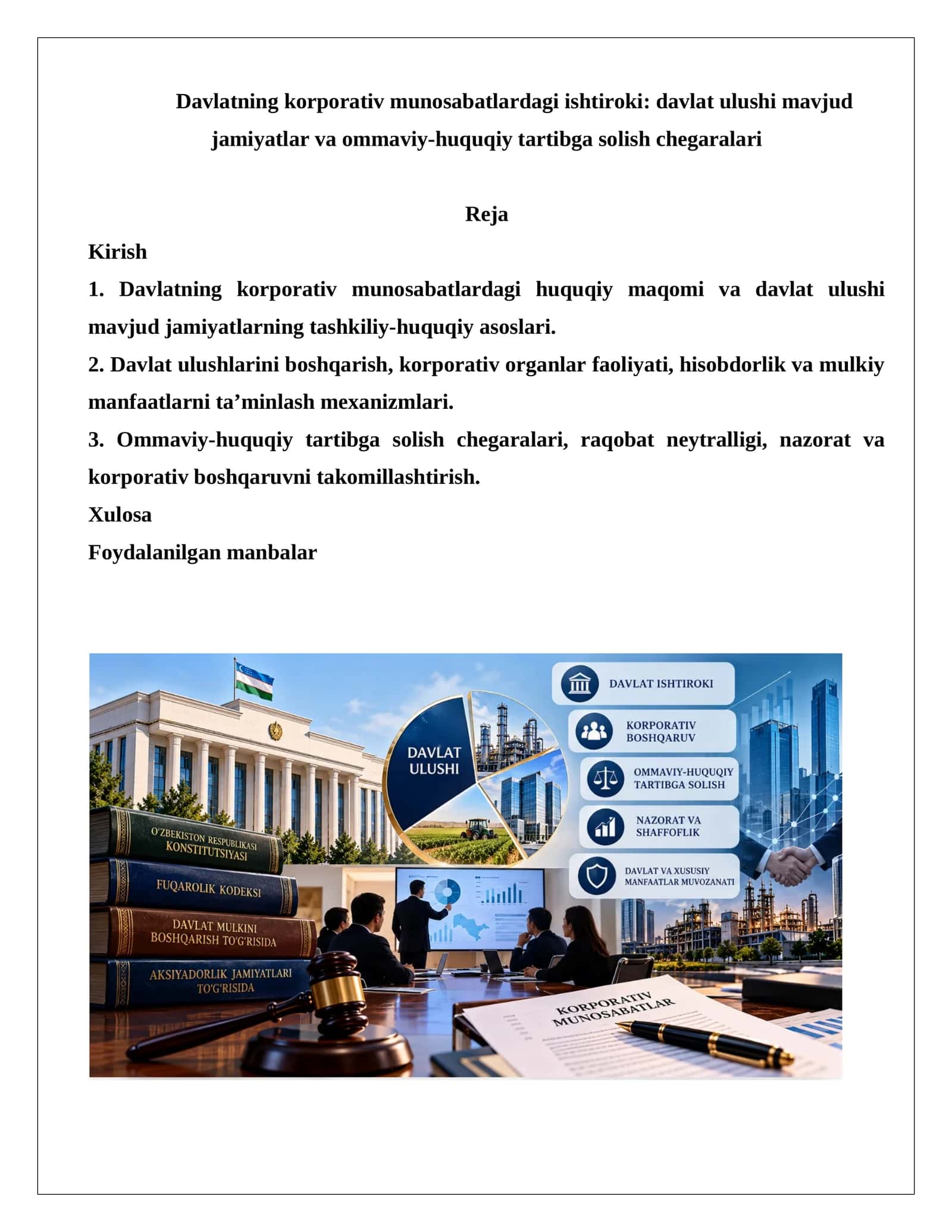 Davlatning korporativ munosabatlardagi ishtiroki: davlat ulushi mavjud jamiyatlar va ommaviy-huquqiy tartibga solish chegaralari 1