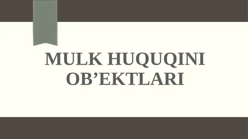 MULK HUQUQINI OB’EKTLARI 1